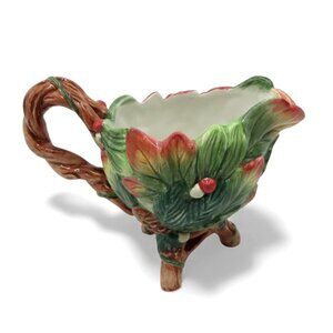 FITZ and FLOYD Christmas Lodge Pitcher Creamer With Pinecone and Leaf Design